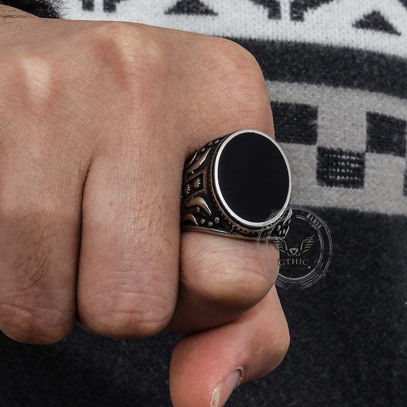 Anillo de acero inoxidable con diseño de flores y lunares