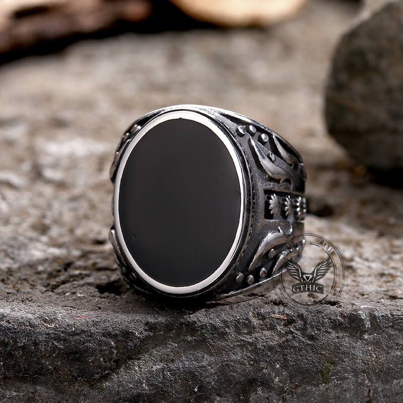 Anillo de acero inoxidable con diseño de flores y lunares