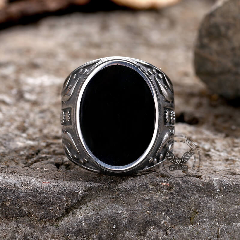 Anillo de acero inoxidable con diseño de flores y lunares