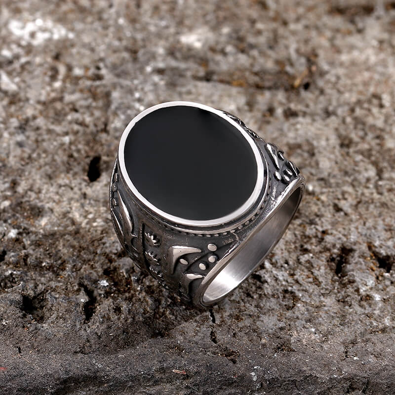 Anillo de acero inoxidable con diseño de flores y lunares