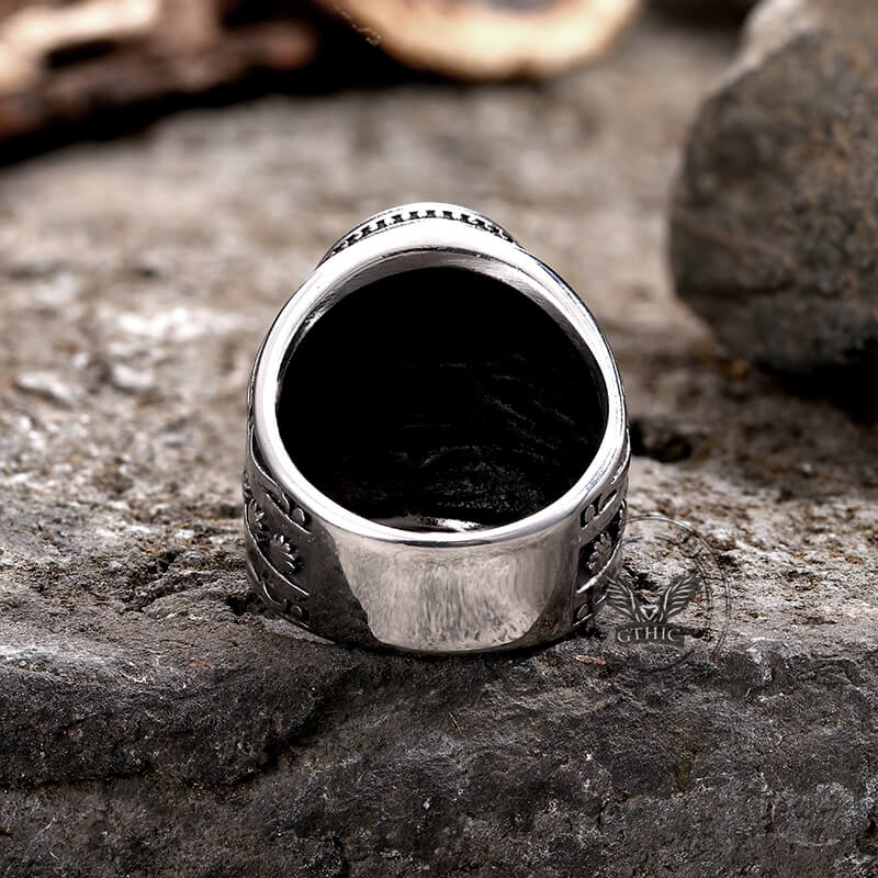 Anillo de acero inoxidable con diseño de flores y lunares