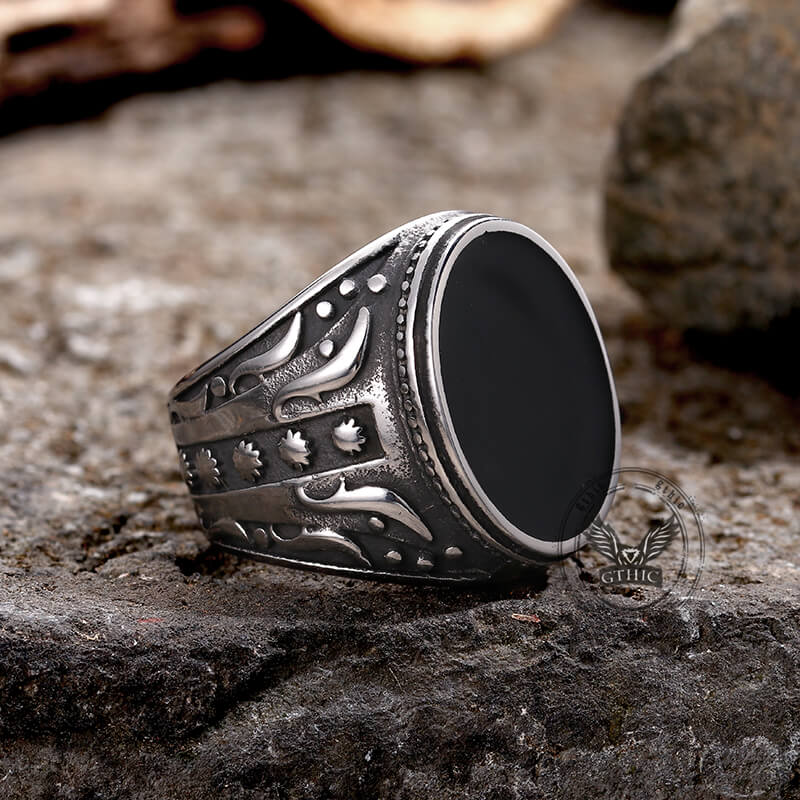 Anillo de acero inoxidable con diseño de flores y lunares