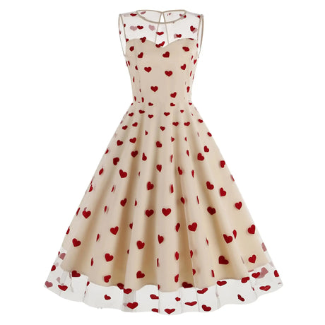 Valentines Dresses for Women Tulle Dresses for Party Sheer Mesh Heart Printed Mini Dress Fit and Flare Homecoming Dresses Sleeveless Wedding Guest Dresses Summer Cocktail Party Dress Apricot Heart 2XL - Lootquake