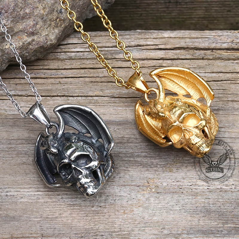 Flying Dragon Skull Stainless Steel Pendant