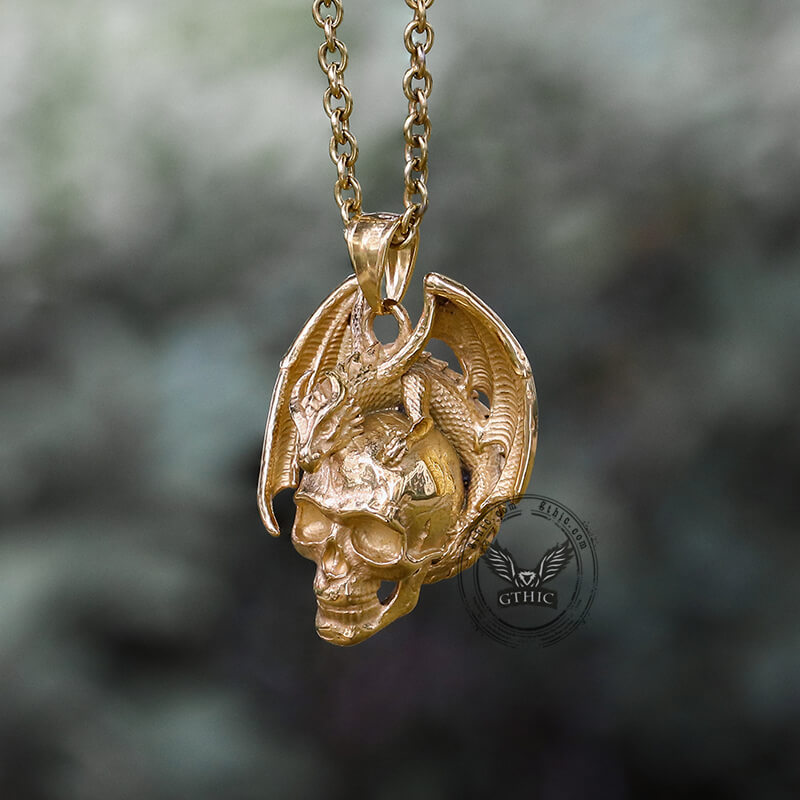 Colgante de acero inoxidable con calavera de dragón volador