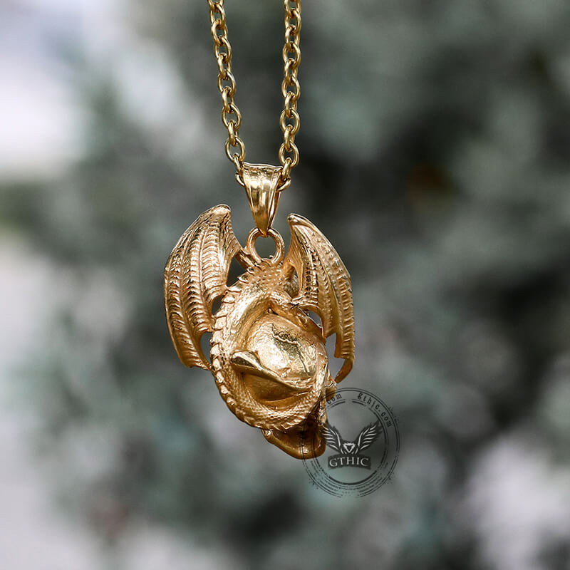 Colgante de acero inoxidable con calavera de dragón volador