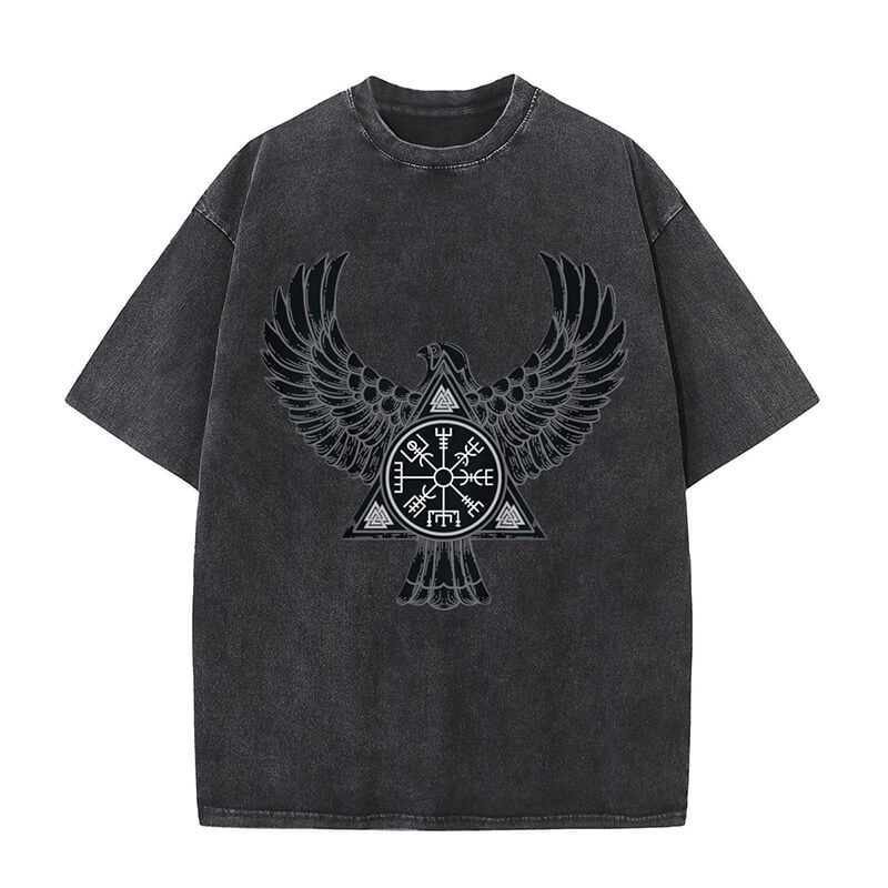 Flying Raven Viking Symbols Washed T-shirt