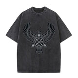 Flying Raven Viking Symbols Washed T-shirt