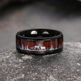 Forest Elk Wood Texture Stainless Steel Band Ring