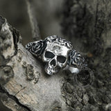 Free Soul Never Dies Flower Skull Stainless Steel Wedding Ring