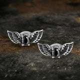 Freedom Wings Black Stone Stainless Steel Stud Earrings