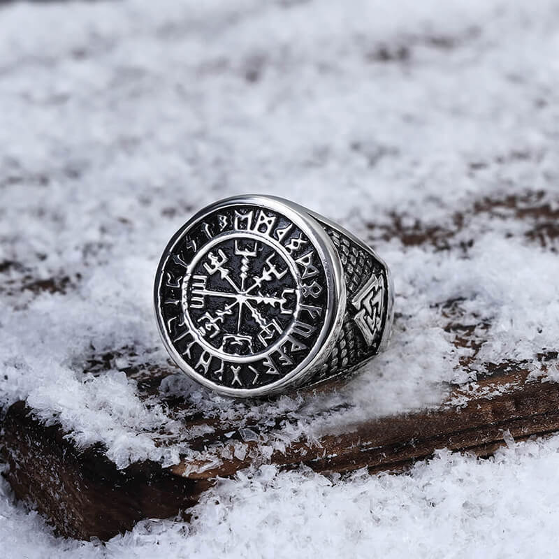 Futhark Runes Compass Viking Ring
