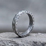 Geometric Faceted Runes Stainless Steel Viking Ring