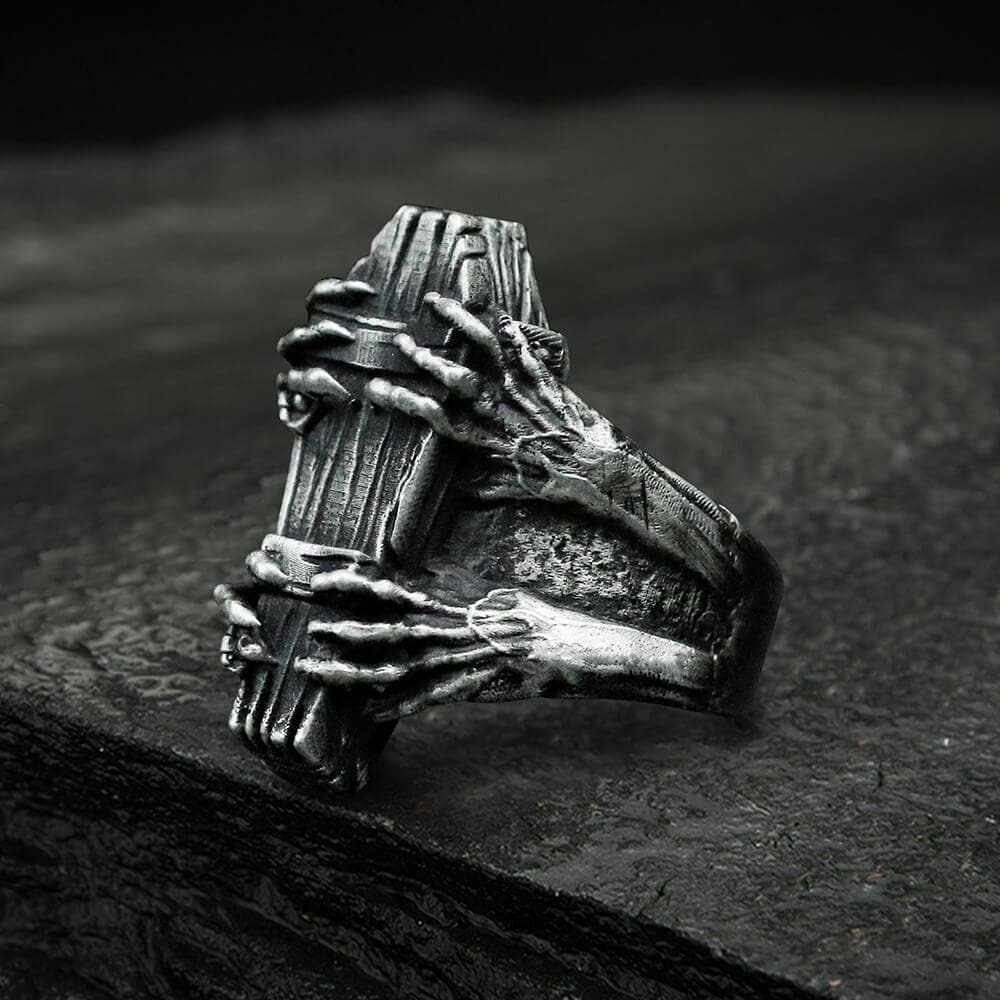 Ghost Claw Coffin Stainless Steel Ring