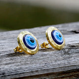 Gold Evil Eye Stainless Steel Stud Earrings