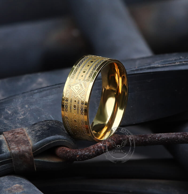 Anillo masónico de acero inoxidable AG chapado en oro