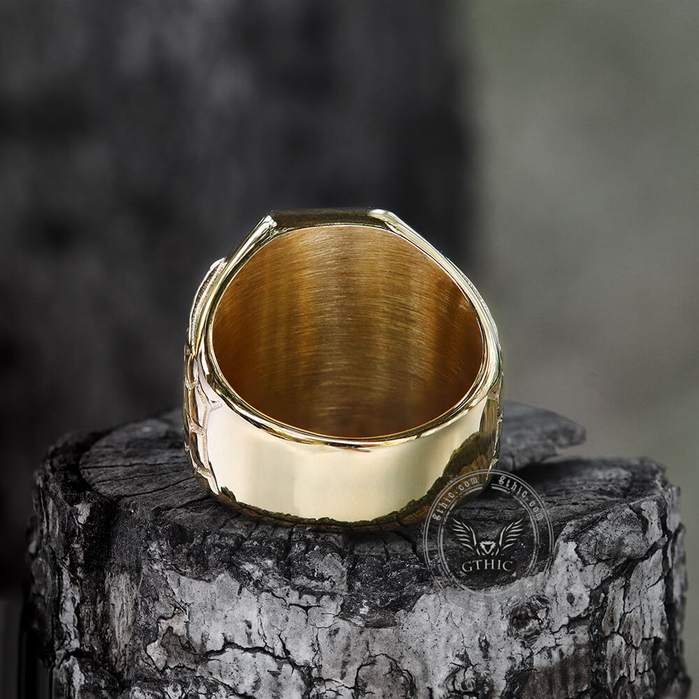 Anillo masónico de acero inoxidable bañado en oro