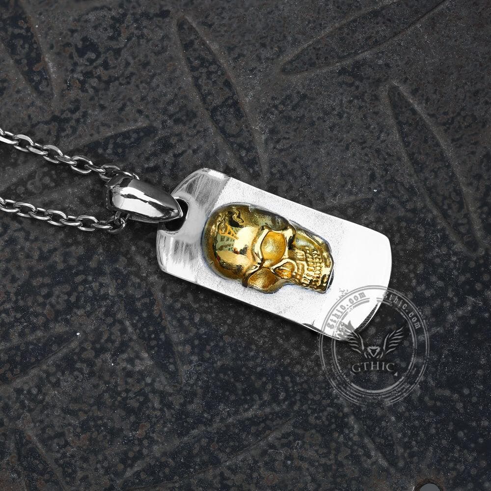 Gold Skull Stainless Steel Military Pendant