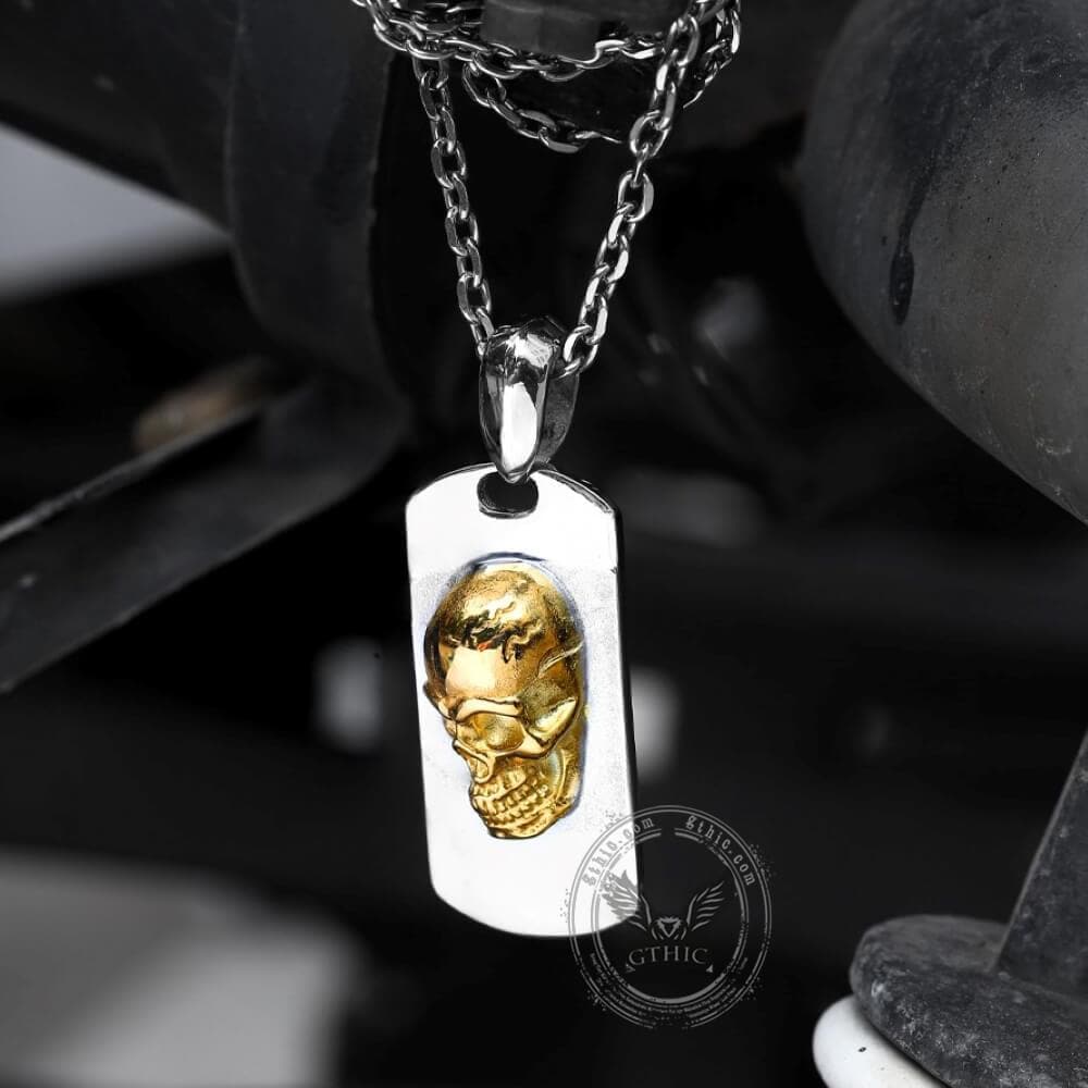 Gold Skull Stainless Steel Military Pendant