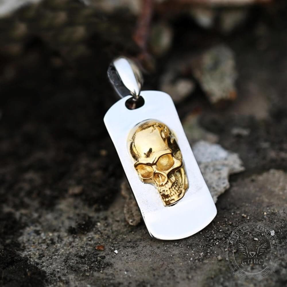 Gold Skull Stainless Steel Military Pendant