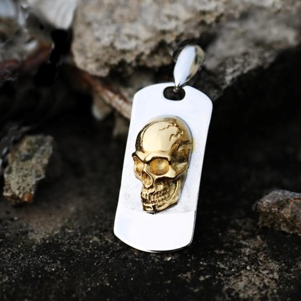Gold Skull Stainless Steel Military Pendant