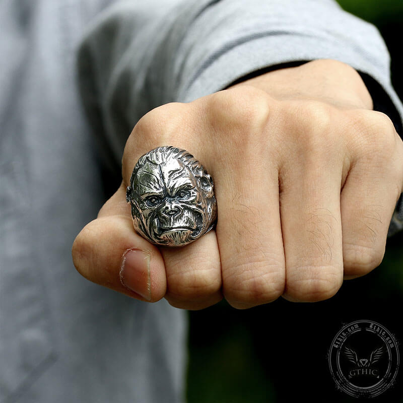 Anillo de acero inoxidable con forma de animal de Gorilla King
