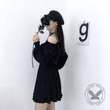 Gothic Black Off-Shoulder Lace Up Mini Dress