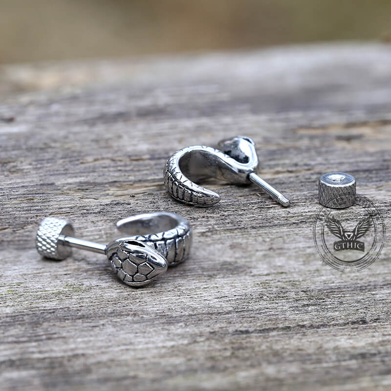 Pendientes de acero inoxidable con forma de serpiente y cobra gótica