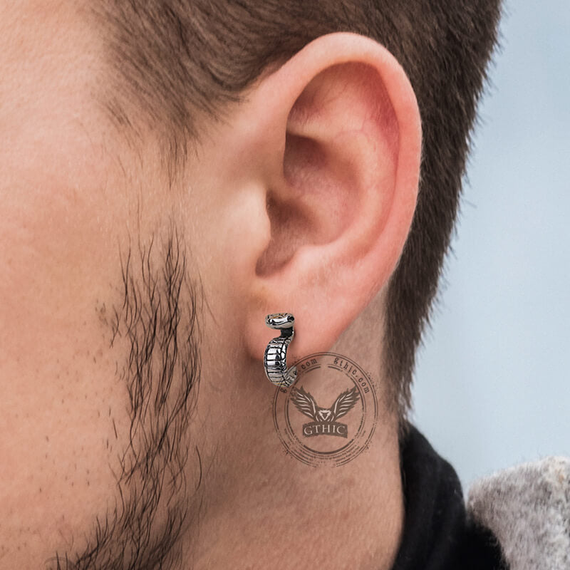 Pendientes de acero inoxidable con forma de serpiente y cobra gótica