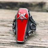 Gothic Coffin Pentagram Stainless Steel Ring