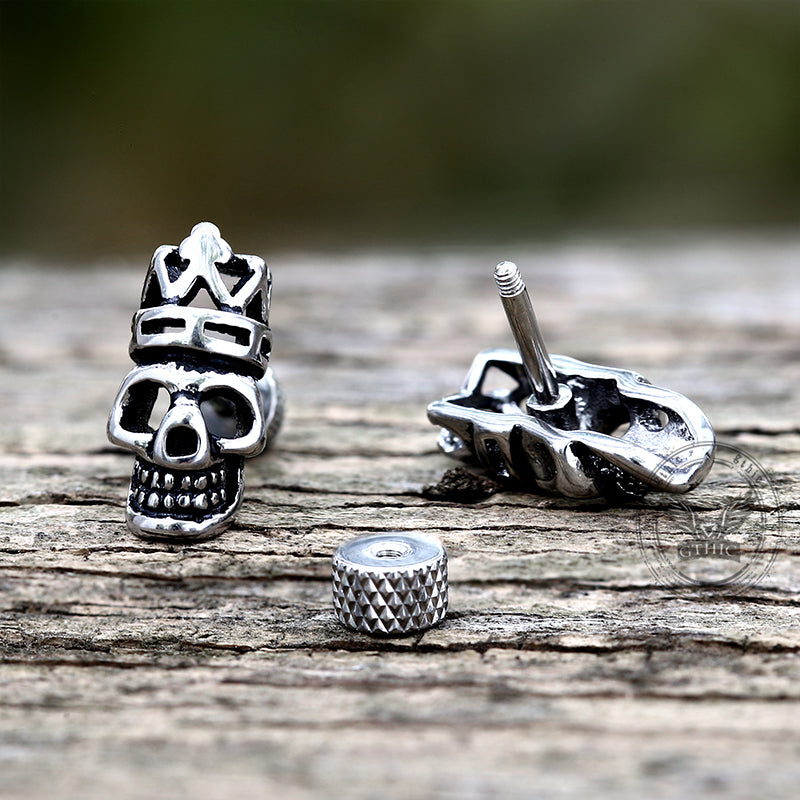 Pendientes de acero inoxidable con forma de calavera y corona gótica