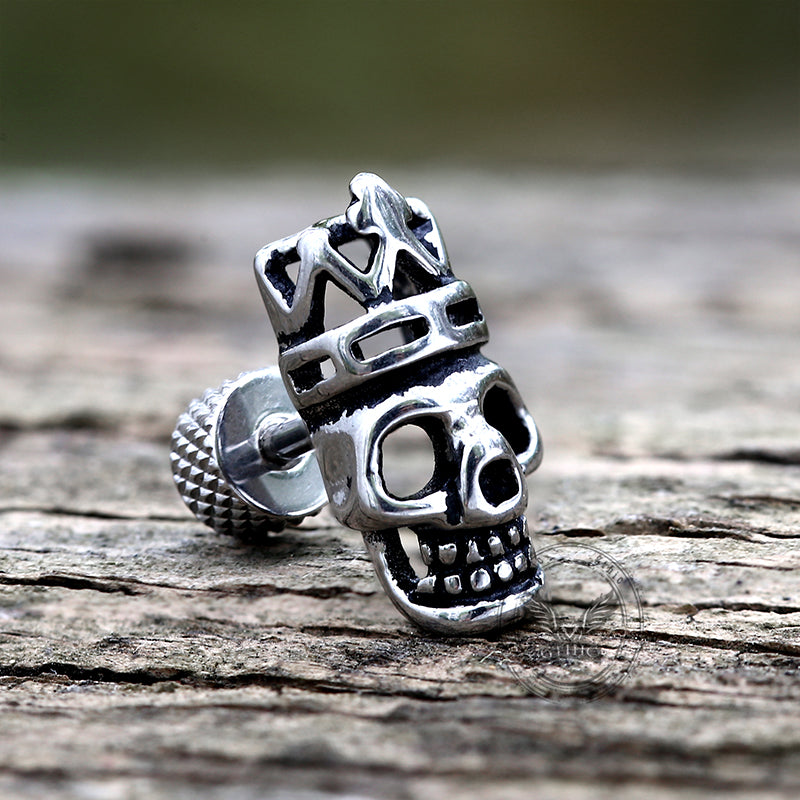 Pendientes de acero inoxidable con forma de calavera y corona gótica