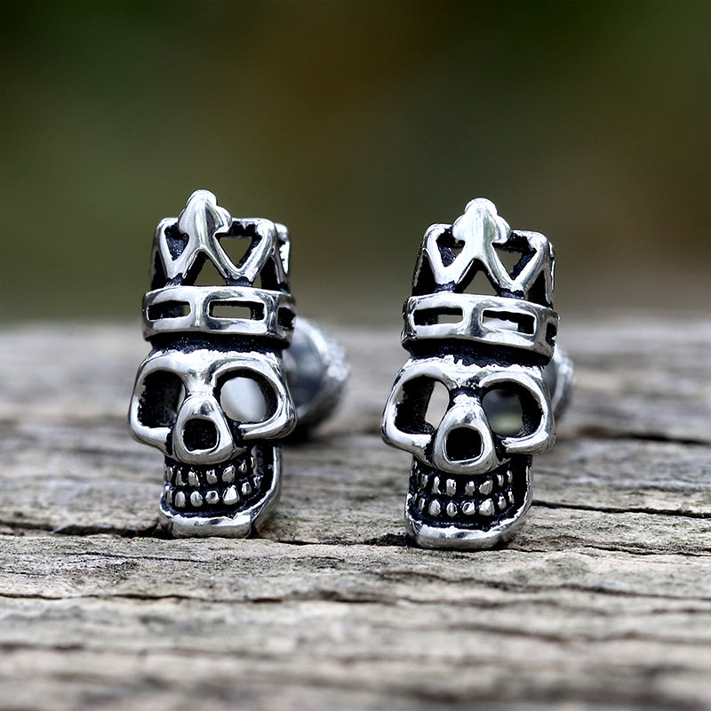 Pendientes de acero inoxidable con forma de calavera y corona gótica
