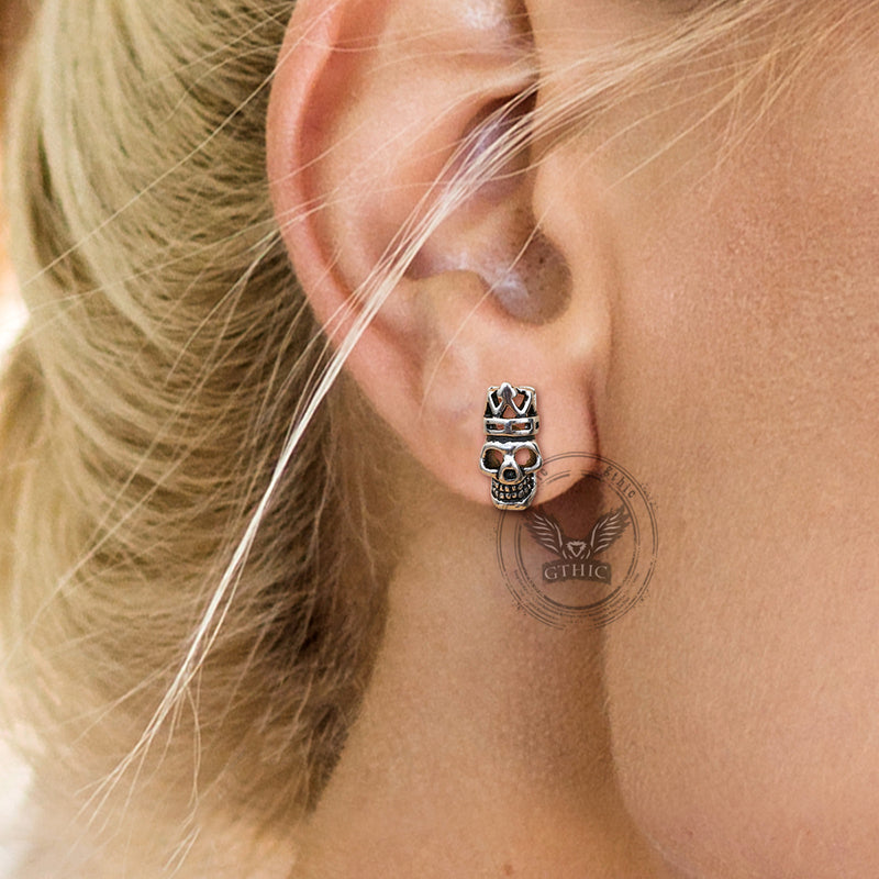 Pendientes de acero inoxidable con forma de calavera y corona gótica