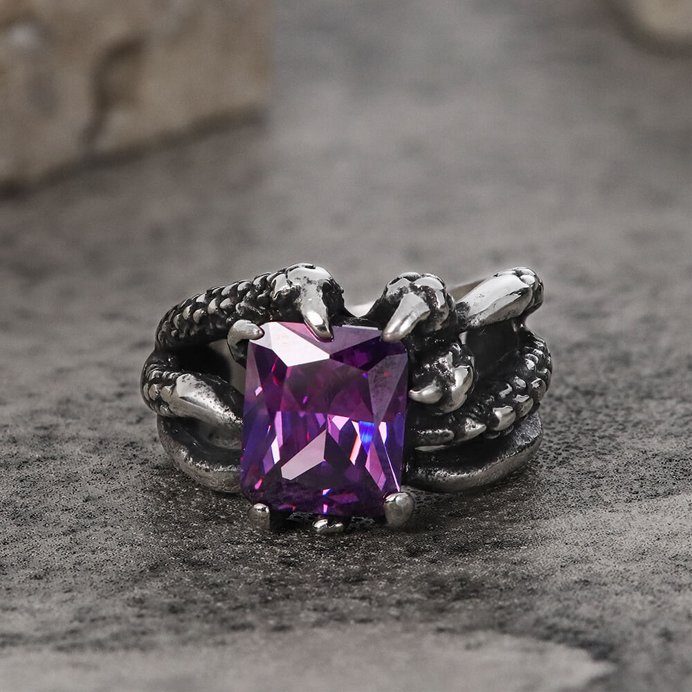 Gothic Dragon Claw Stainless Steel Gem Ring