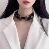 Gothic Floral Pattern Pu Leather Buckle Choker