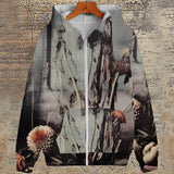 Gothic Flower Ruins Polyester Hoodie Coat