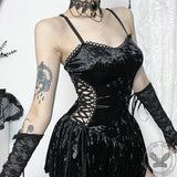 Gothic Hollow Lace Up Suspender Dress