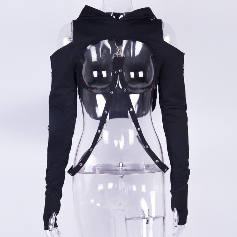 Gothic Hooded Cotton Super Crop Top