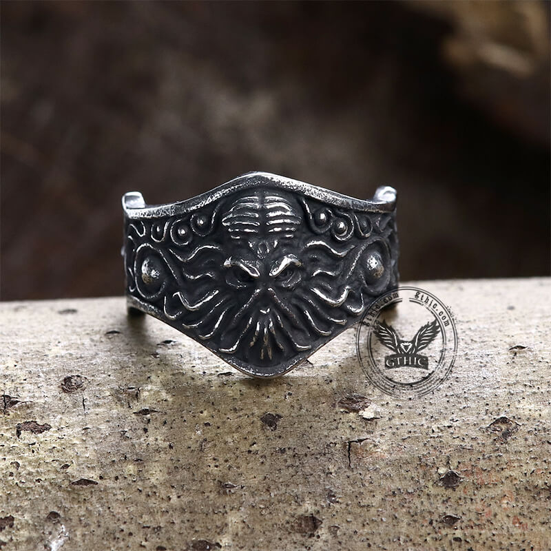 Anillo Cthulhu de acero inoxidable con forma de pulpo gótico