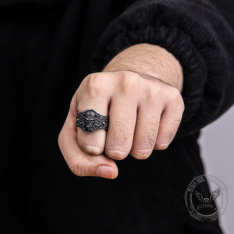 Anillo Cthulhu de acero inoxidable con forma de pulpo gótico