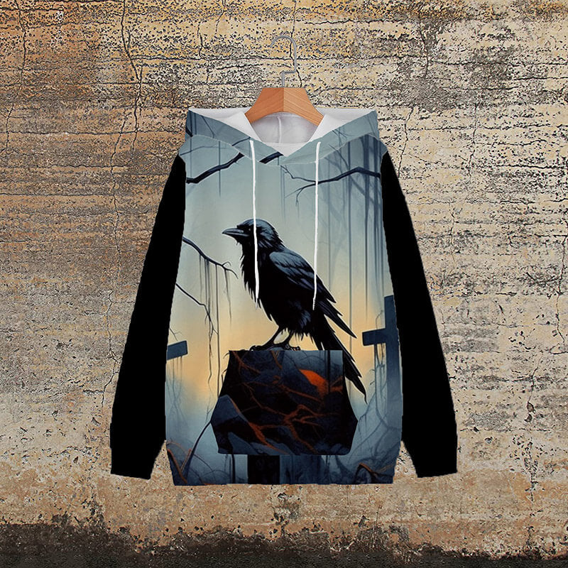 Gothic Raven Cross Polyester Hoodie