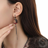 Gothic Red Moon Rose Alloy Earrings
