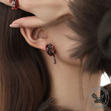 Gothic Red Moon Rose Alloy Earrings