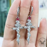 Gothic Rose Flower Cross Dangle Earrings