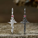 Gothic Rose Flower Cross Dangle Earrings