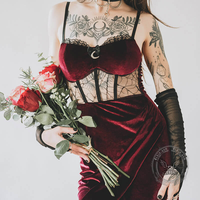 Gothic See-Through Slit Velvet Maxi Dress