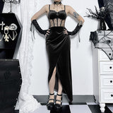 Gothic See-Through Slit Velvet Maxi Dress