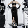 Gothic See-Through Slit Velvet Maxi Dress