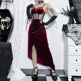 Gothic See-Through Slit Velvet Maxi Dress